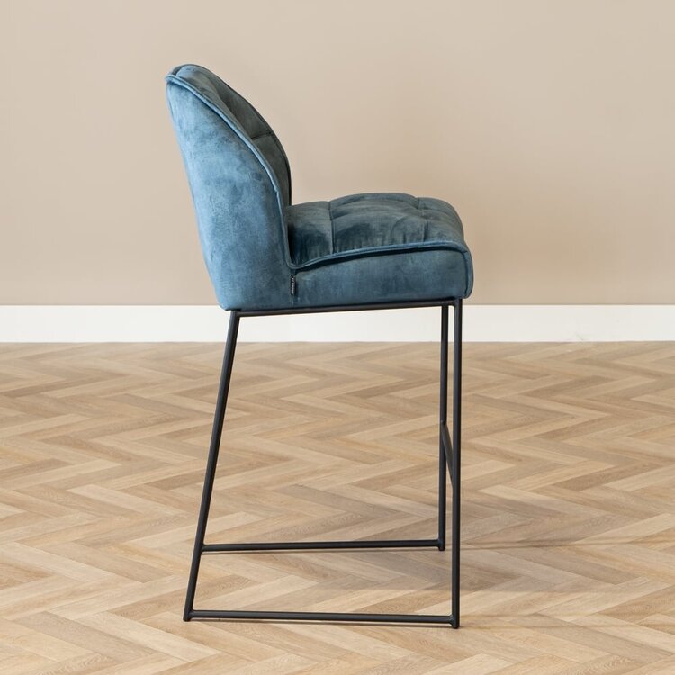 Velvet barkruk Janna blauw 82 cm