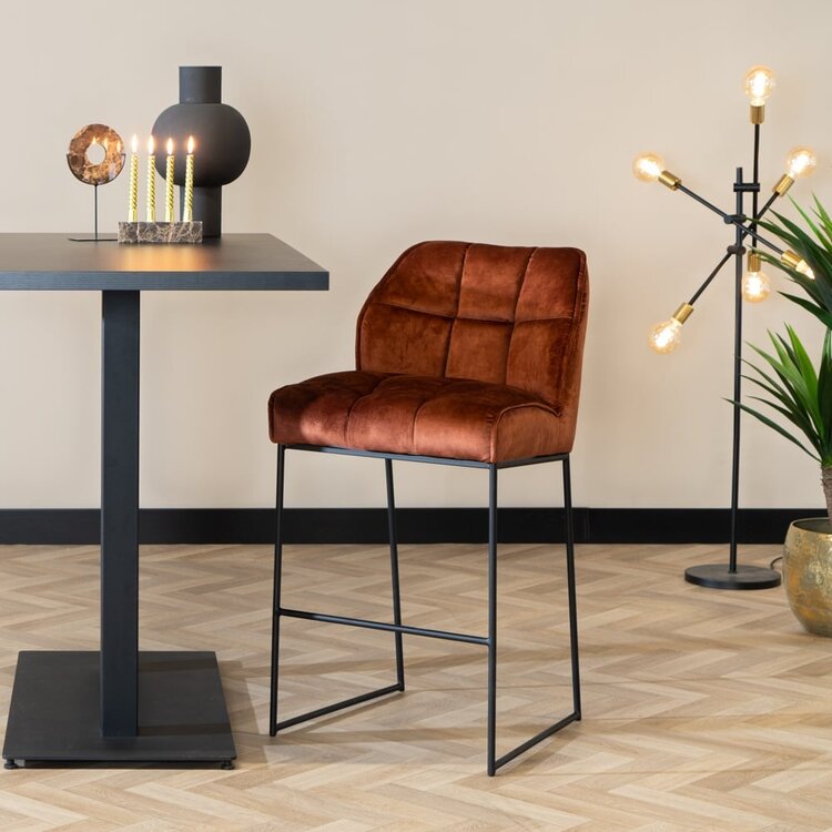 Velvet barkruk Janna koper 82 cm