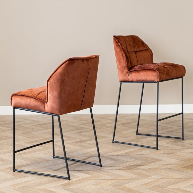 Velvet barkruk Janna koper 82 cm