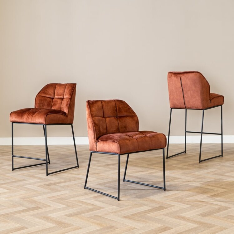 Velvet barkruk Janna koper 82 cm