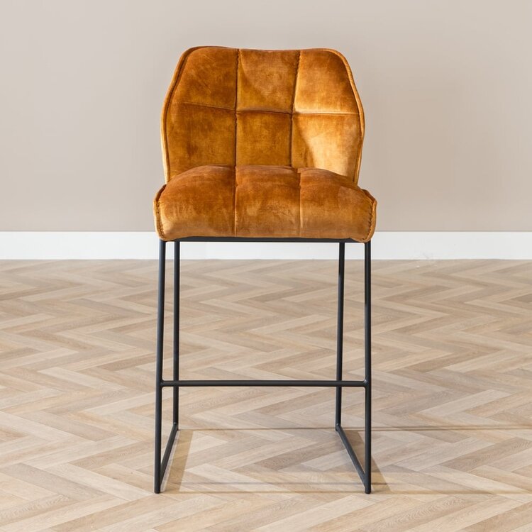 Velvet barkruk Janna okergeel 82 cm