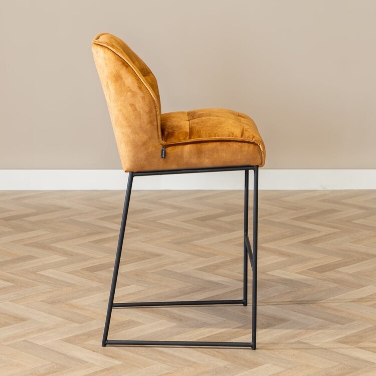 Velvet barkruk Janna okergeel 82 cm