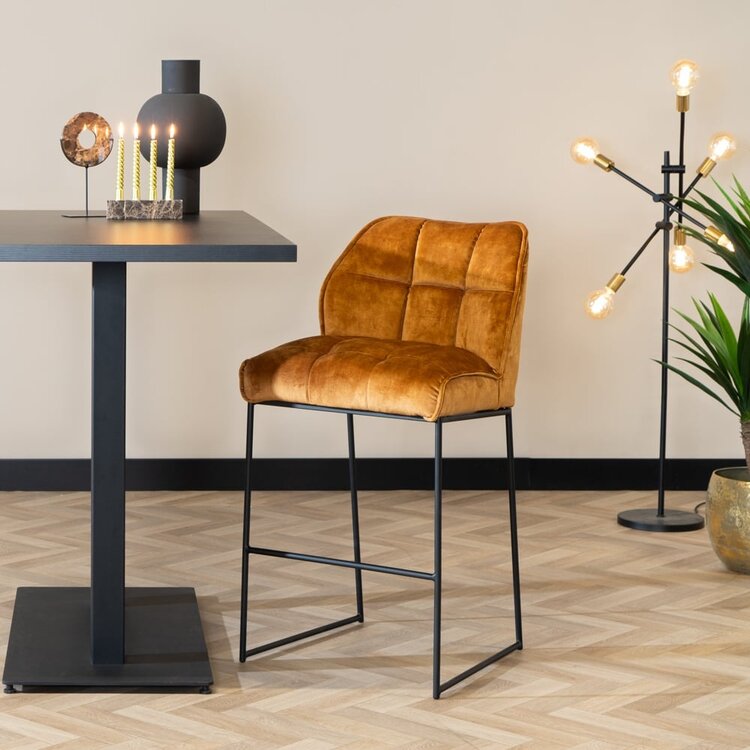 Velvet barkruk Janna okergeel 82 cm