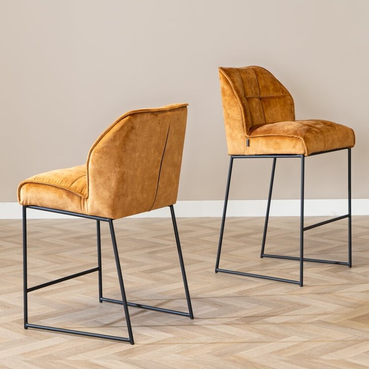 Velvet barkruk Janna okergeel 82 cm