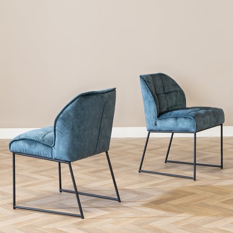 Velvet eetkamerstoel Janna blauw