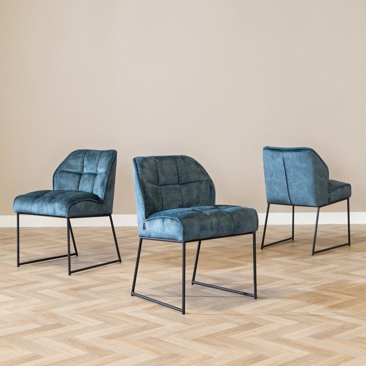 Velvet eetkamerstoel Janna blauw