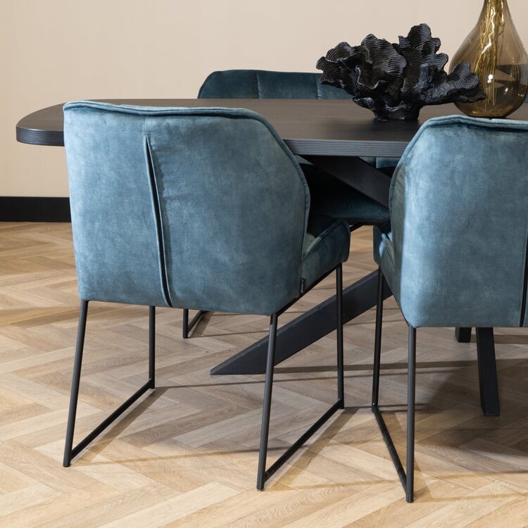 Velvet eetkamerstoel Janna blauw