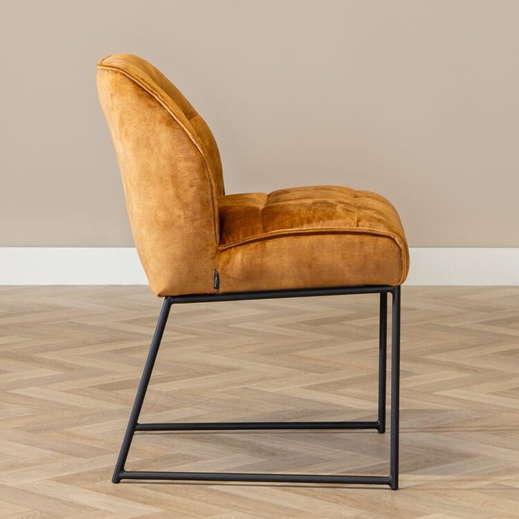 Velvet eetkamerstoel Janna okergeel/cognac