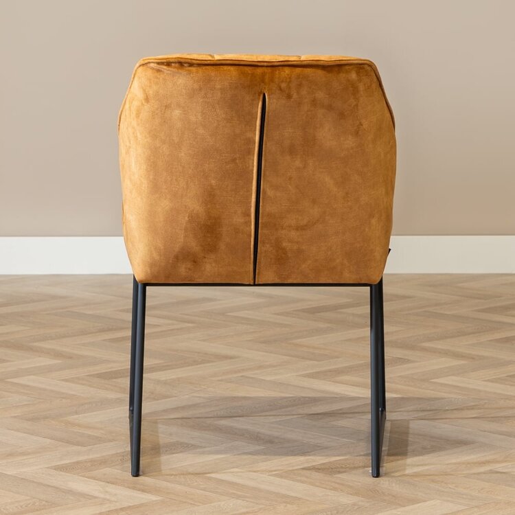 Velvet eetkamerstoel Janna okergeel/cognac