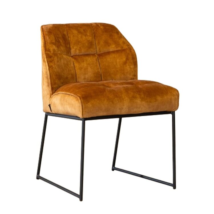 Velvet eetkamerstoel Janna okergeel/cognac