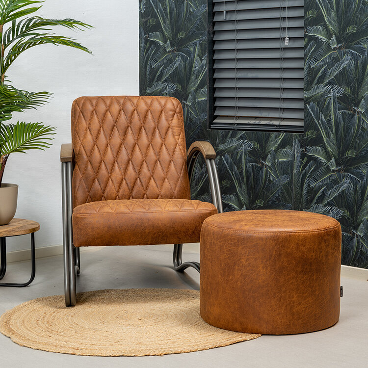Eco-leren poef Kyla cognac