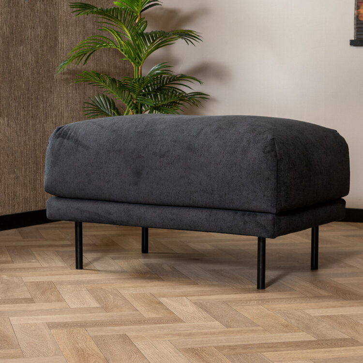 Scandinavische hocker Denver stof gemêleerd zwart