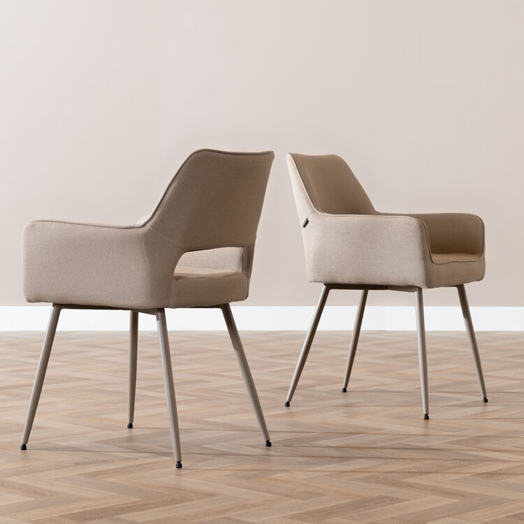 Scandinavische eetkamerstoel Olivia taupe gerecyclede stof