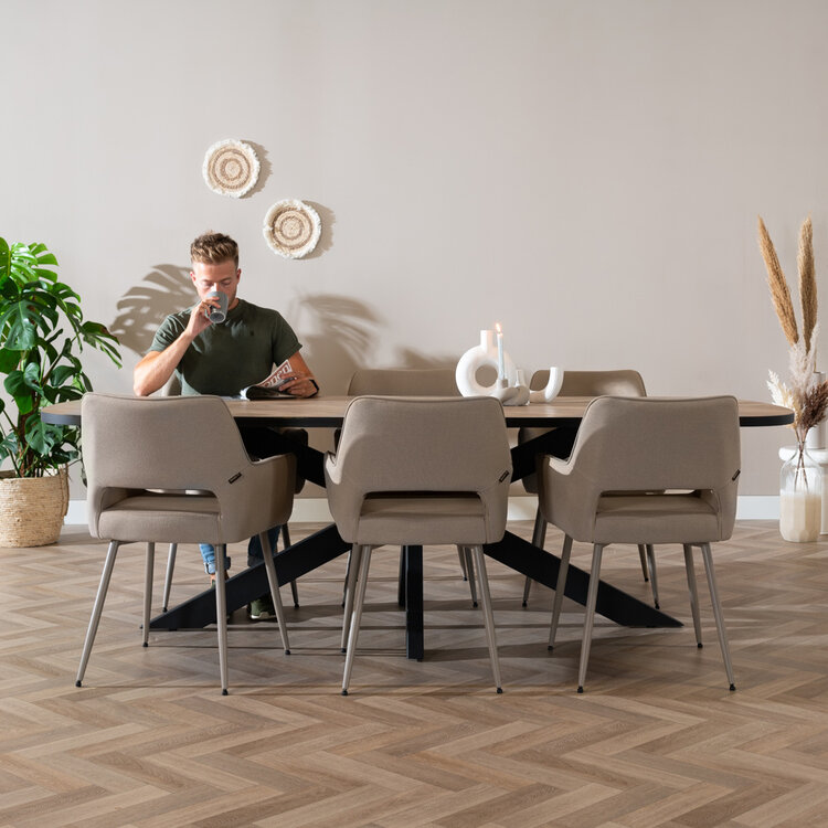 Scandinavische eetkamerstoel Olivia taupe gerecyclede stof