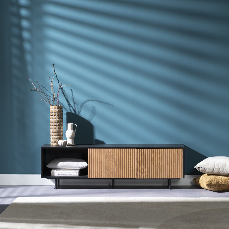 Tv-meubel Ray zwart/blank eiken 150 cm