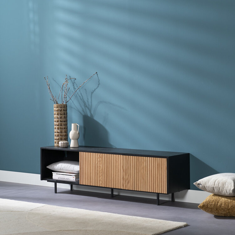 Tv-meubel Ray zwart/blank eiken 150 cm