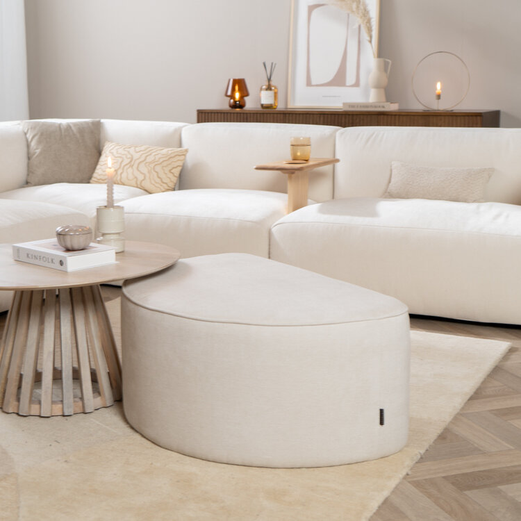 Hocker Neso halve maan stof gemêleerd beige