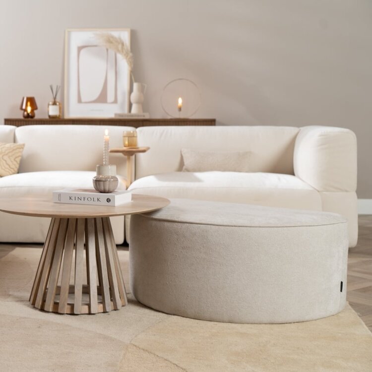 Hocker Lune halve maan chenille off white