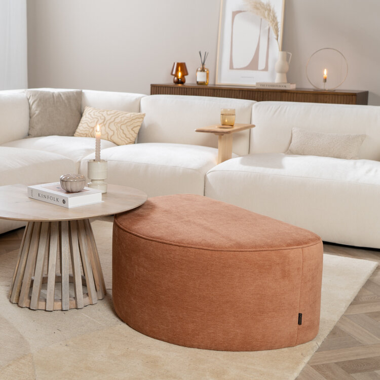Hocker Neso halve maan stof gemêleerd terracotta