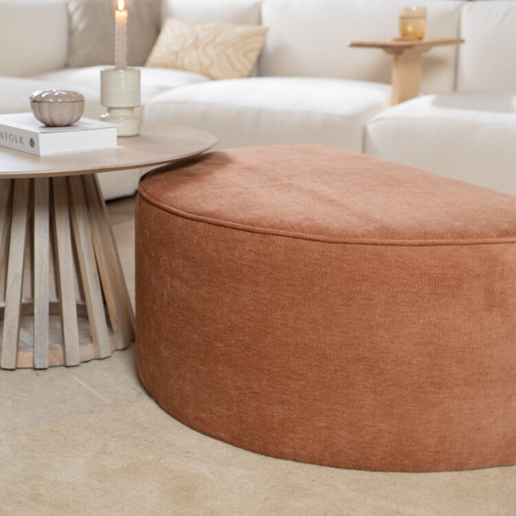 Hocker Neso halve maan stof gemêleerd terracotta