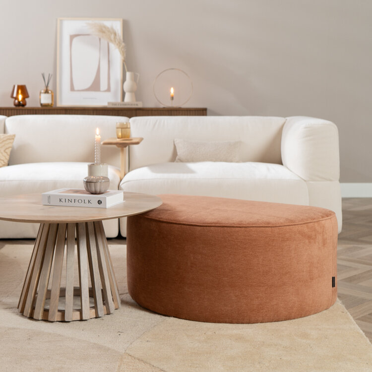 Hocker Neso halve maan stof gemêleerd terracotta