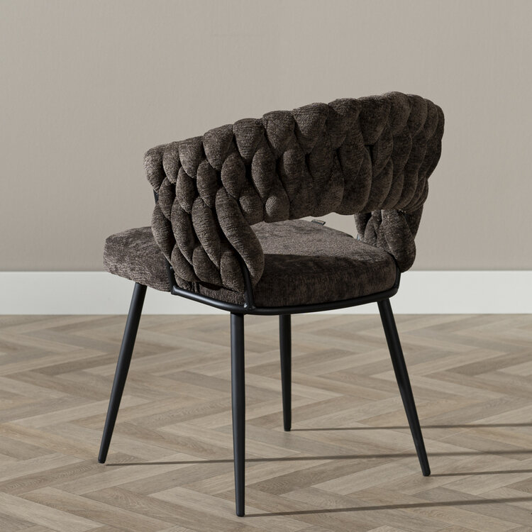 Eetkamerstoel Braid chenille bruin