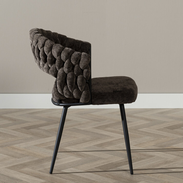 Eetkamerstoel Braid chenille bruin