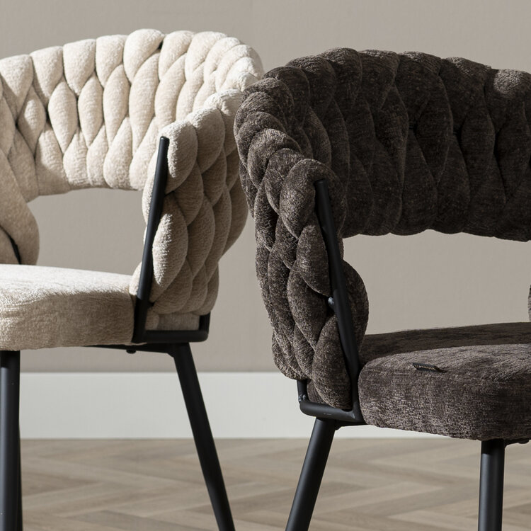 Eetkamerstoel Braid chenille bruin