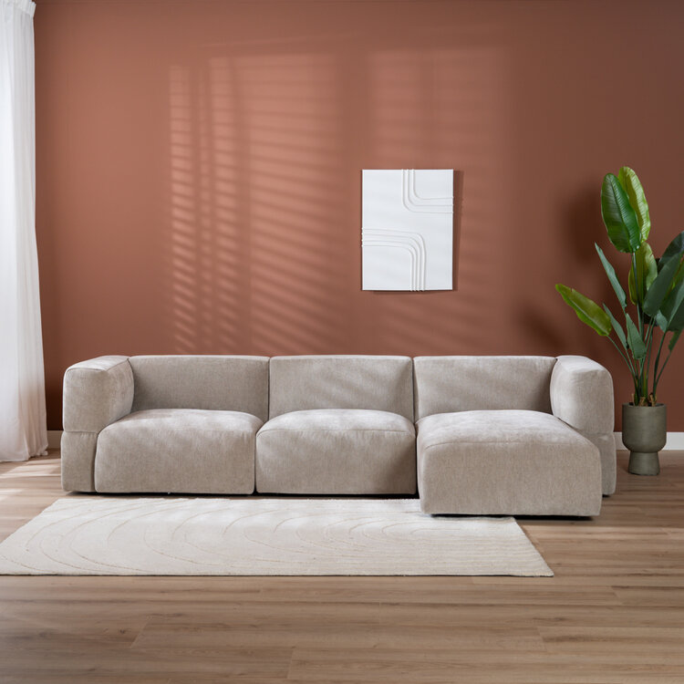 Scandinavische hoekbank Karla taupe rechts 3-zits