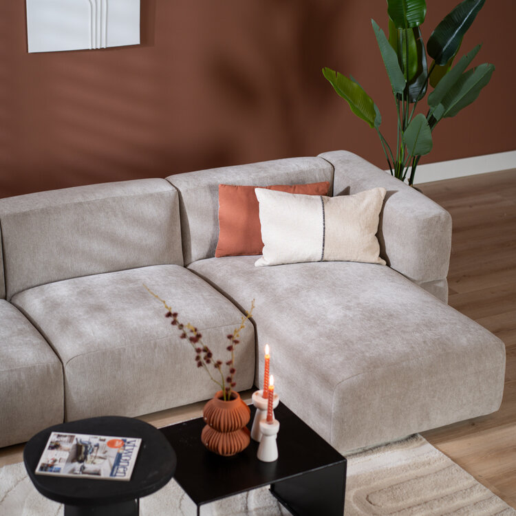 Scandinavische hoekbank Karla taupe rechts 3-zits