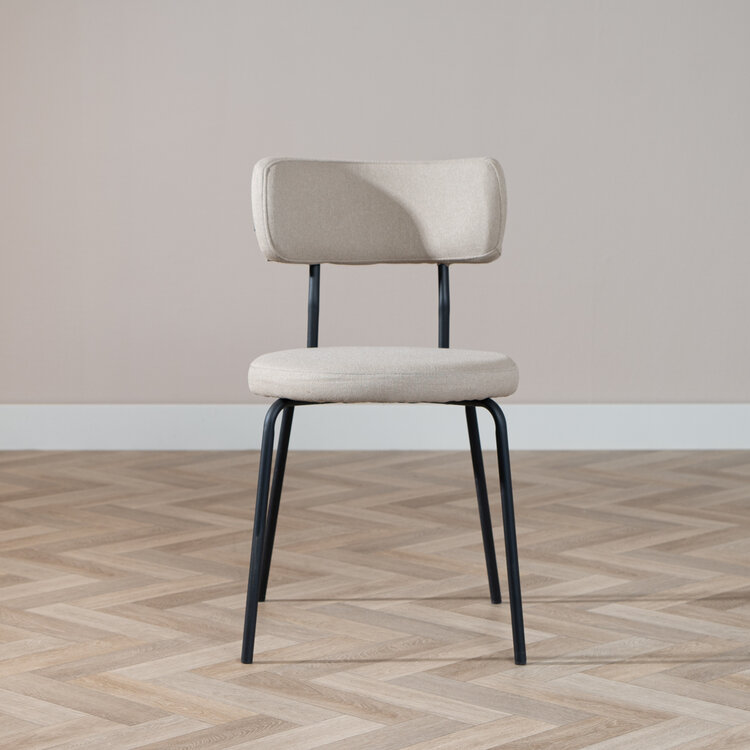 Scandinavische eetkamerstoel Lyon taupe gerecyclede stof stapelbaar