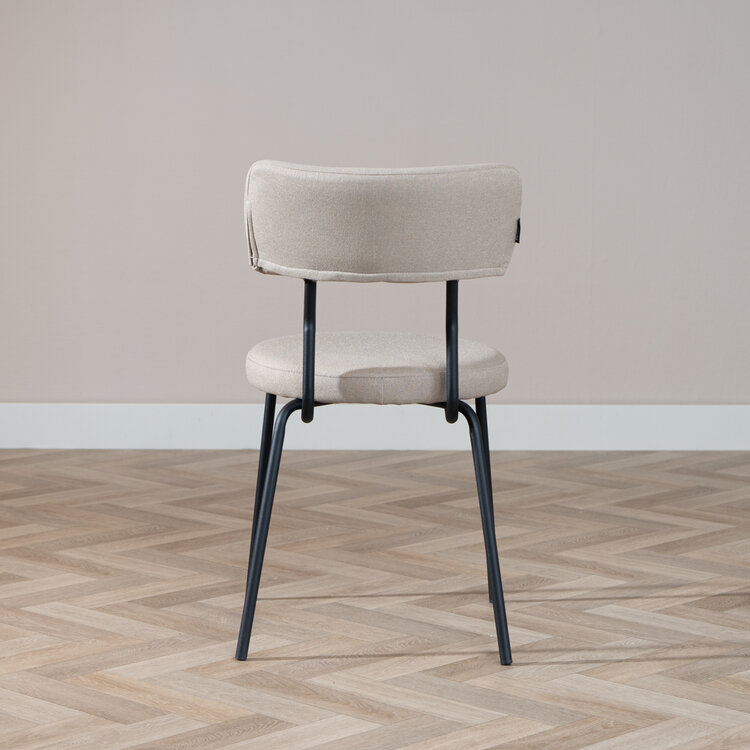 Scandinavische eetkamerstoel Lyon taupe gerecyclede stof stapelbaar