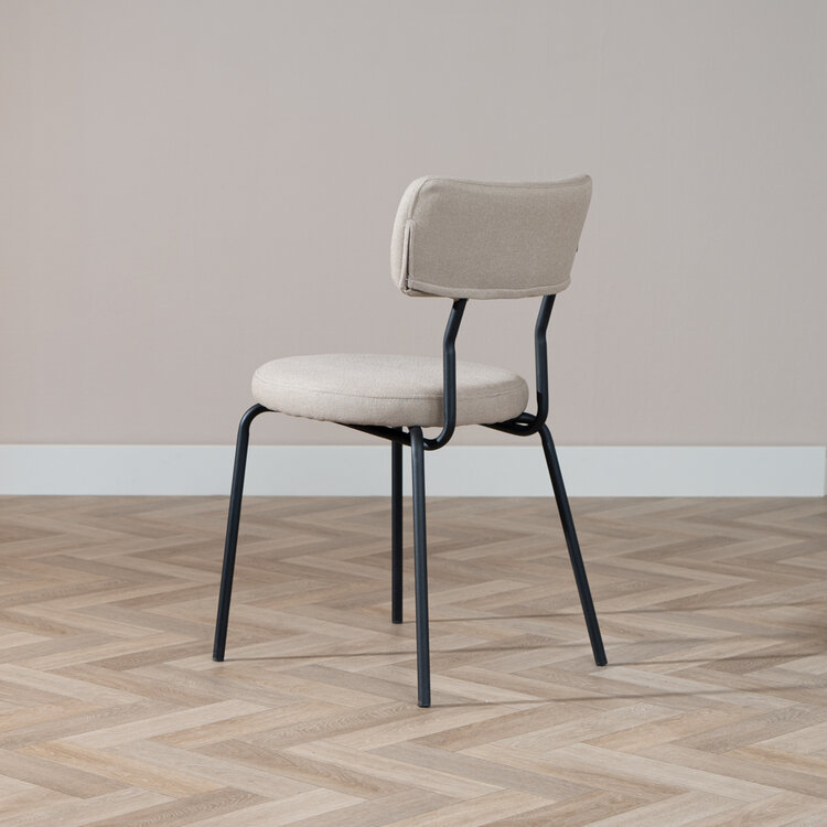 Scandinavische eetkamerstoel Lyon taupe gerecyclede stof stapelbaar
