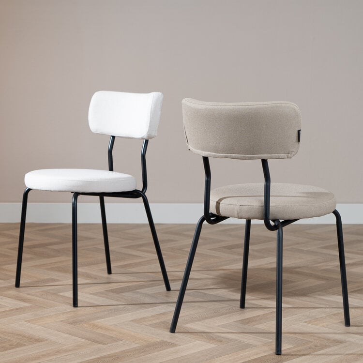 Scandinavische eetkamerstoel Lyon taupe gerecyclede stof stapelbaar