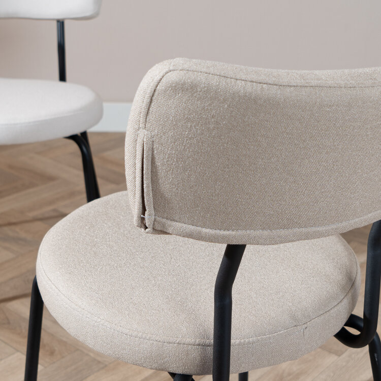 Scandinavische eetkamerstoel Lyon taupe gerecyclede stof stapelbaar