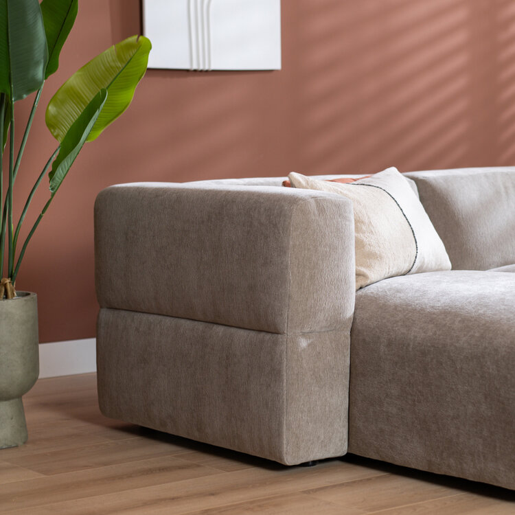 Scandinavische hoekbank Karla taupe links 3-zits