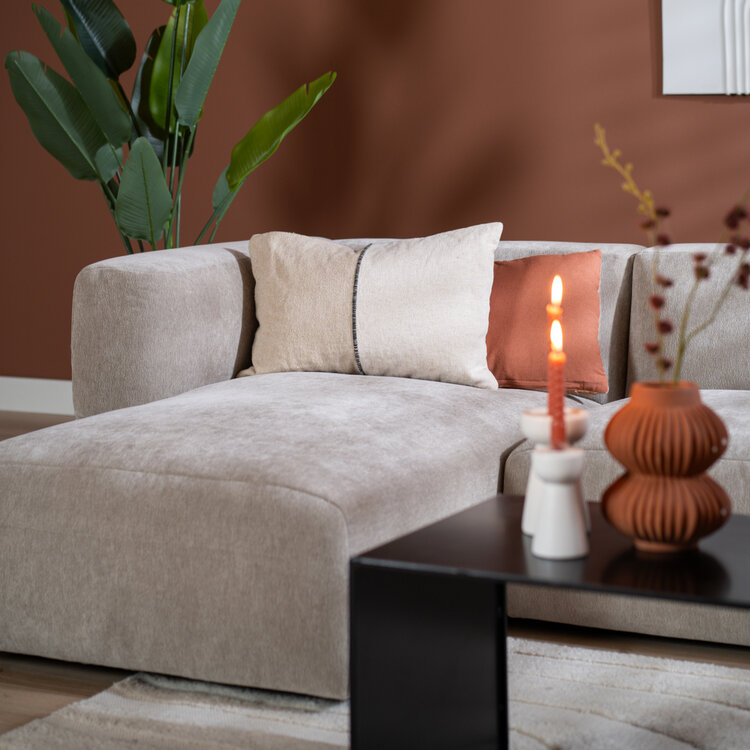 Scandinavische hoekbank Karla taupe links 3-zits