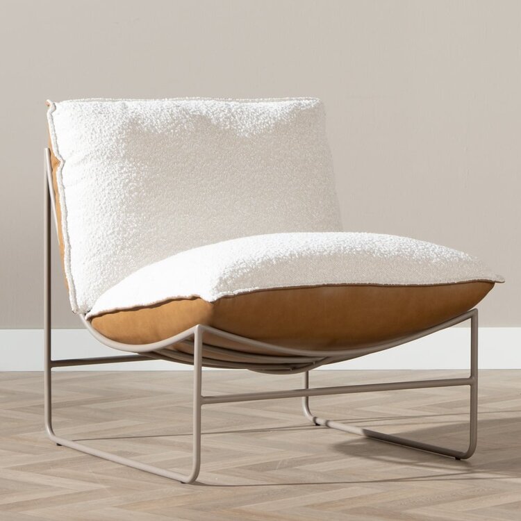 Fauteuil Maceo leer/bouclé cognac/beige