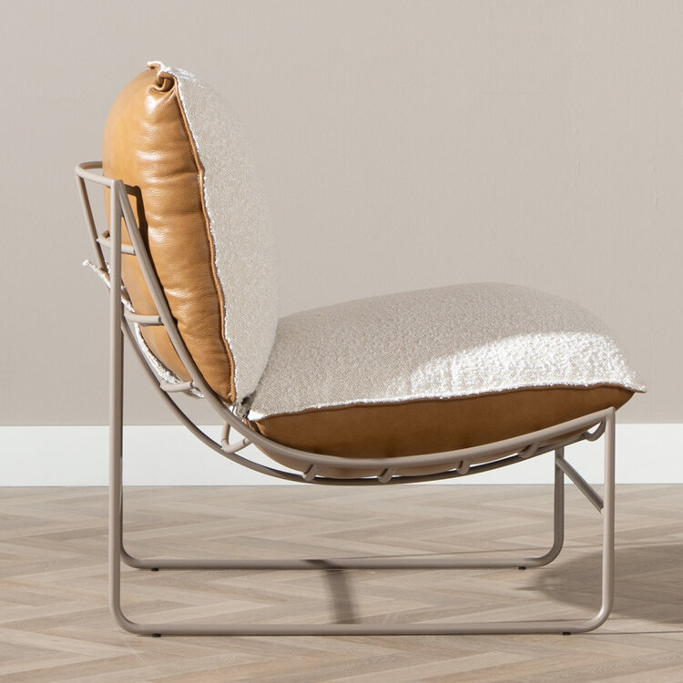 Fauteuil Maceo leer/bouclé cognac/beige