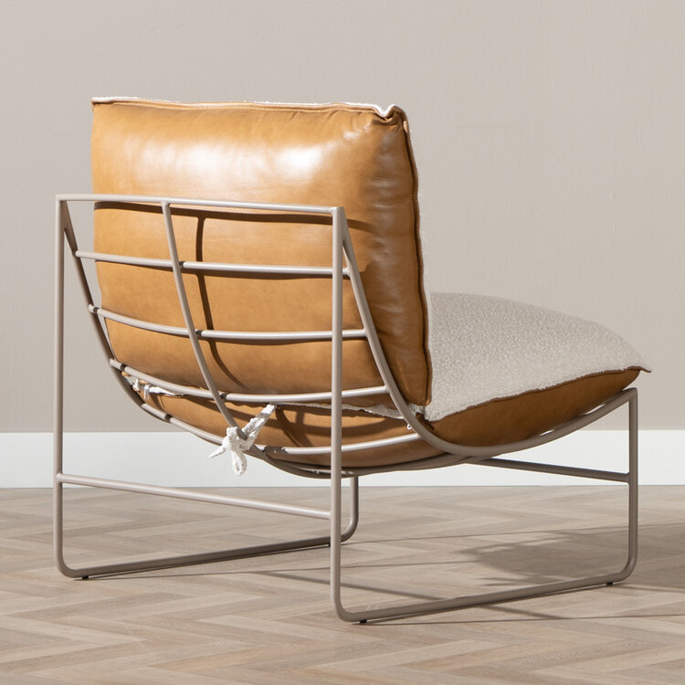 Fauteuil Maceo leer/bouclé cognac/beige