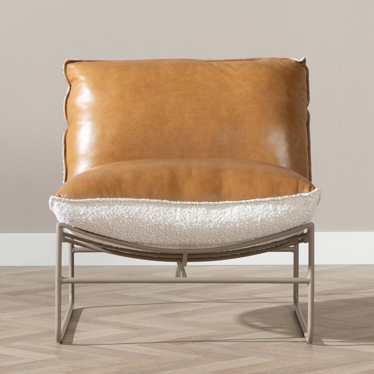 Fauteuil Maceo leer/bouclé cognac/beige