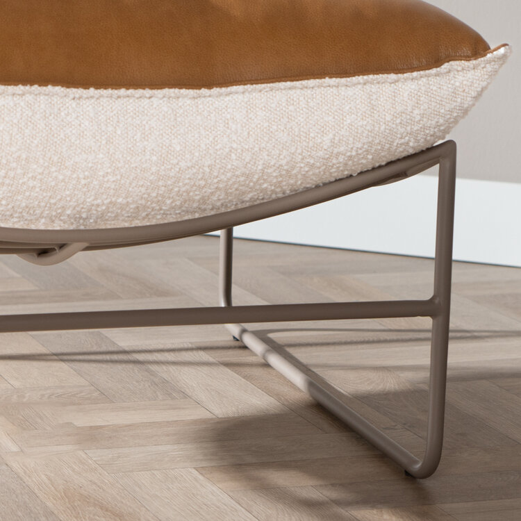 Fauteuil Maceo leer/bouclé cognac/beige