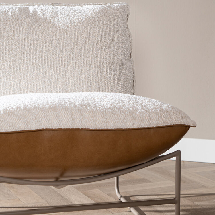 Fauteuil Maceo leer/bouclé cognac/beige