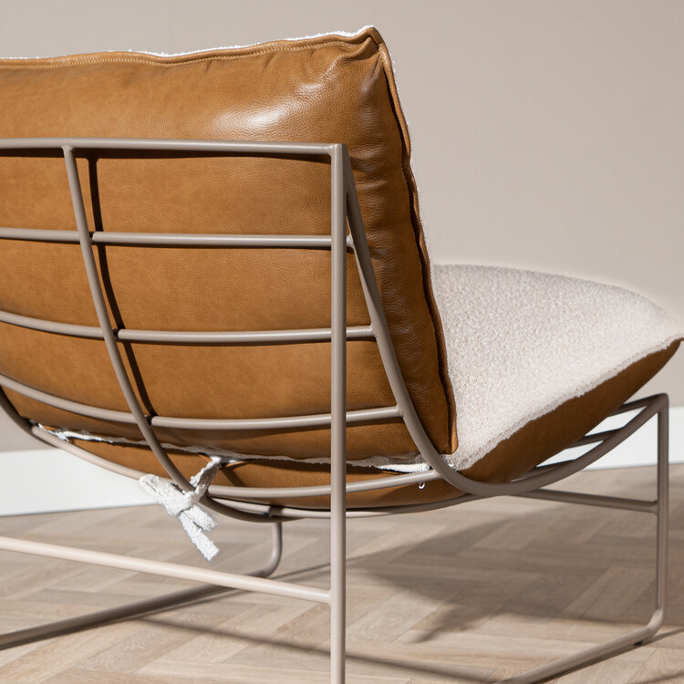 Fauteuil Maceo leer/bouclé cognac/beige