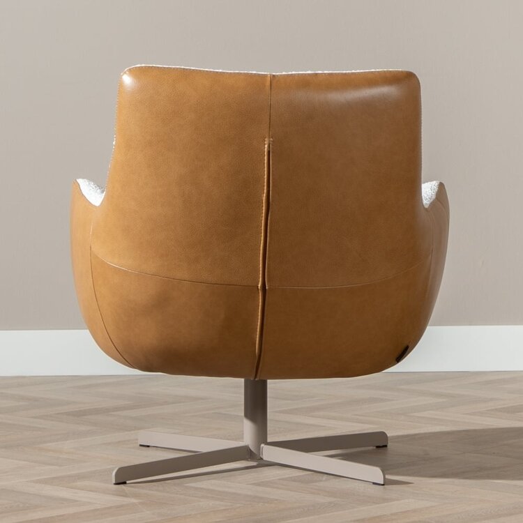 Draaifauteuil Stella bouclé/leer beige/cognac