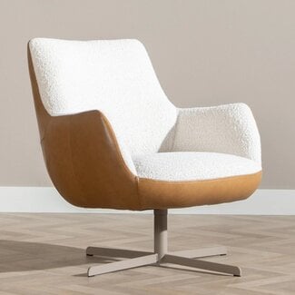 Draaifauteuil Stella bouclé/leer beige/cognac