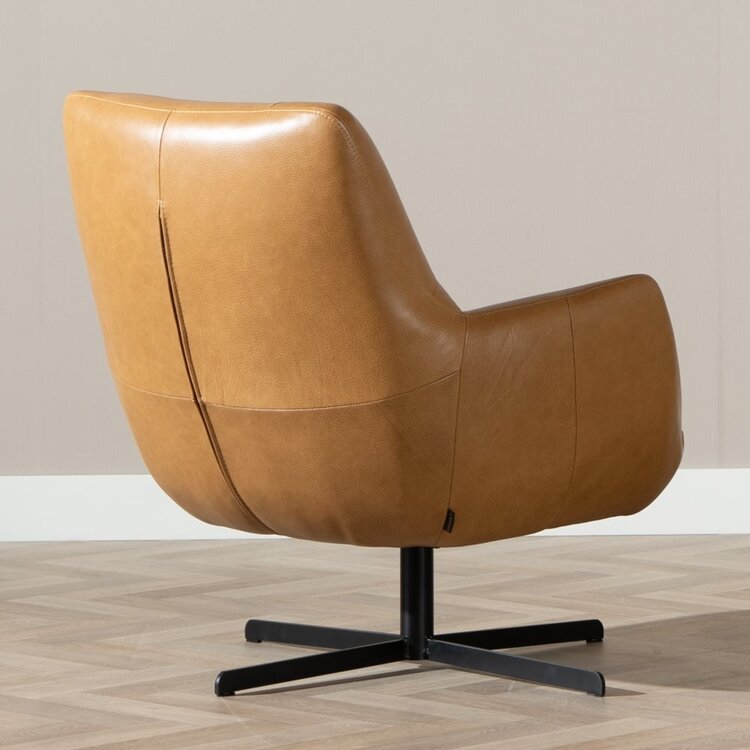Fauteuil Stella draaibaar leer cognac
