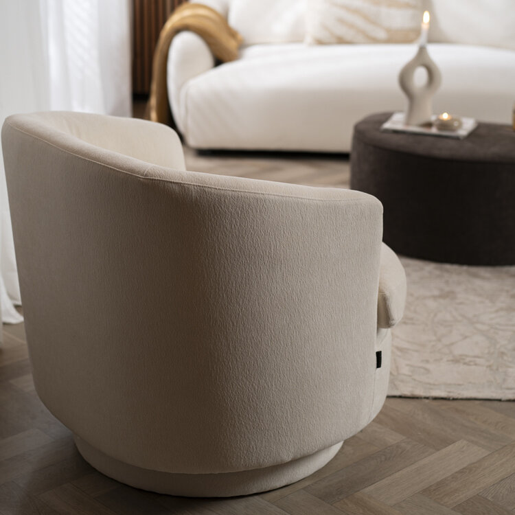 Scandinavische fauteuil Valerie draaibaar chenille off white