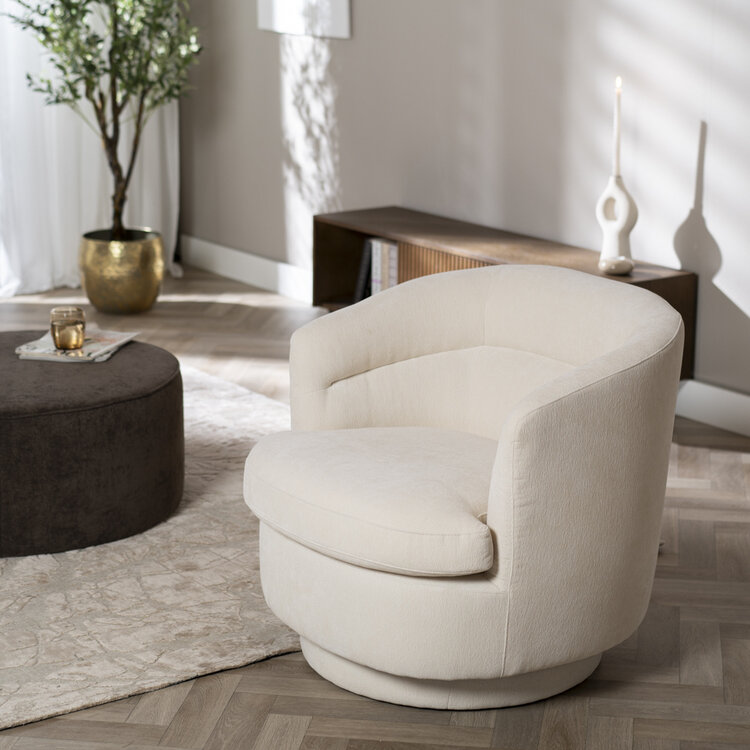 Scandinavische fauteuil Valerie draaibaar chenille off white