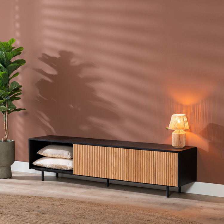 Tv-meubel Ray zwart/blank eiken 180 cm